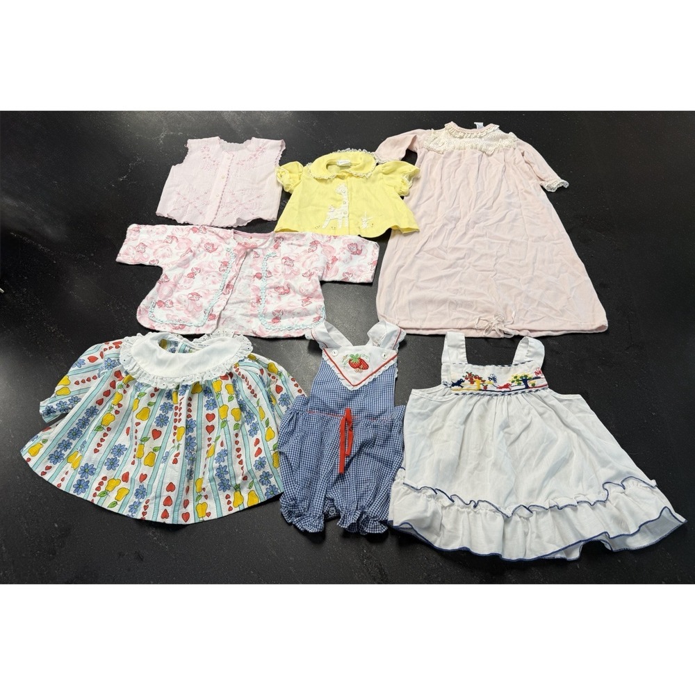 Vintage Baby Clothes Lot 7pc Nannekins Shepherd Dress Romper Mixed Sizes